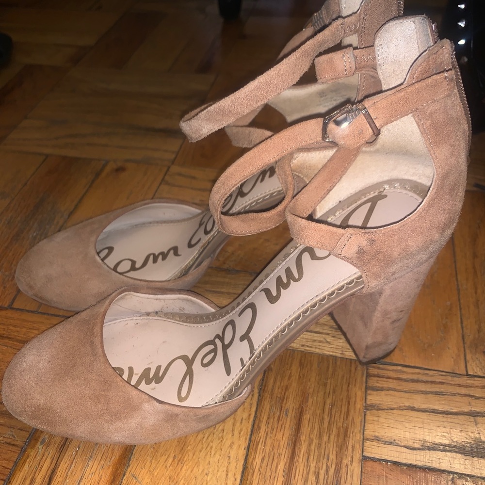 Sam Edelman Camel Suede Round Toe Block Heels. - image 2
